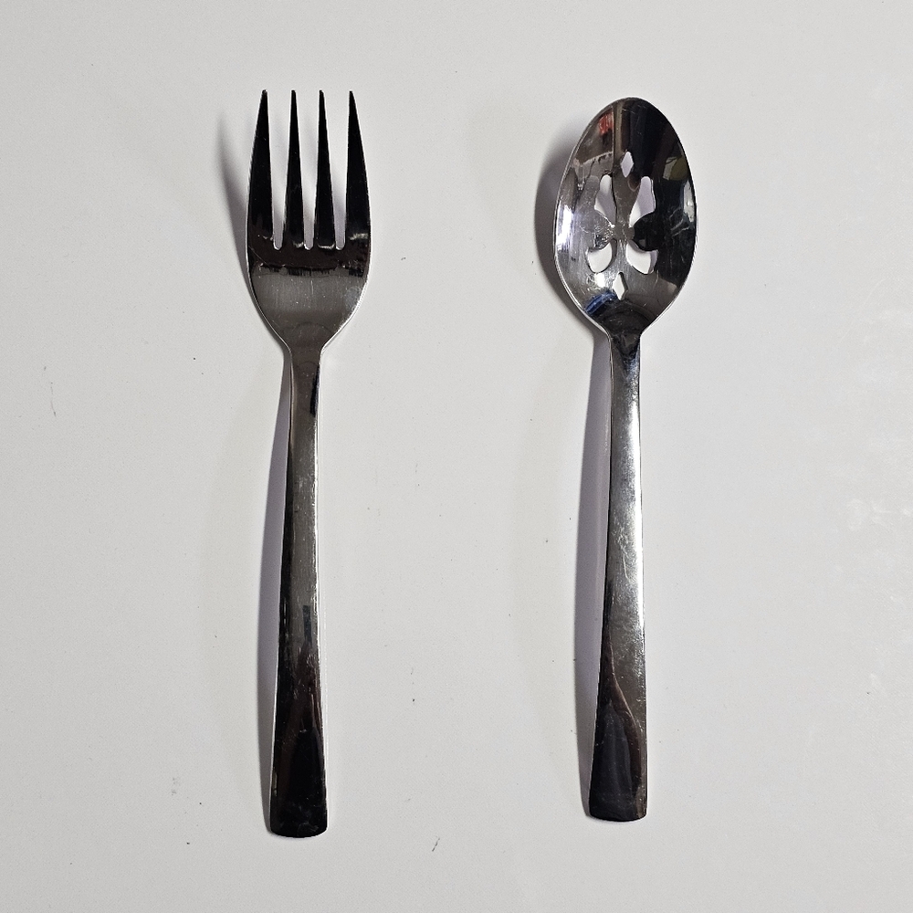 House & Home Slotted Serving Spoon and Fork Set – Stainless Steel